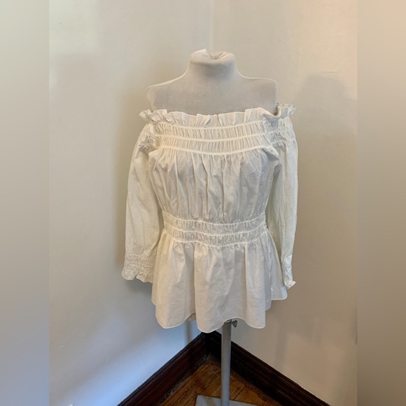 VTG Ninety Cotton Peasant Whit Off Shoulder smocked Pirate Victorian Top y2k 90s - Picture 6 of 13